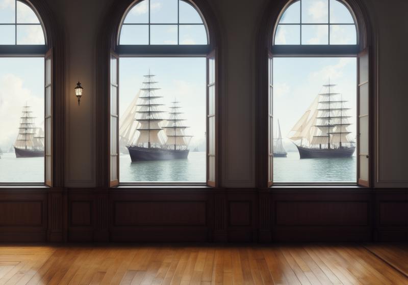 20221221112818-3597170240-award winning photo of a dreary Victorian office, stone building wood paneling, lamp, (harbor outside window) with (sailing ship.png